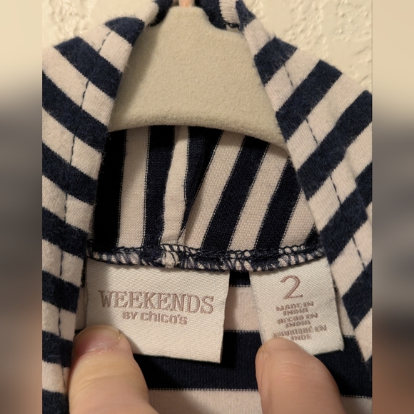 Chico's Weekends Striped Navy and White Women's Sweater - Picture 3 of 4